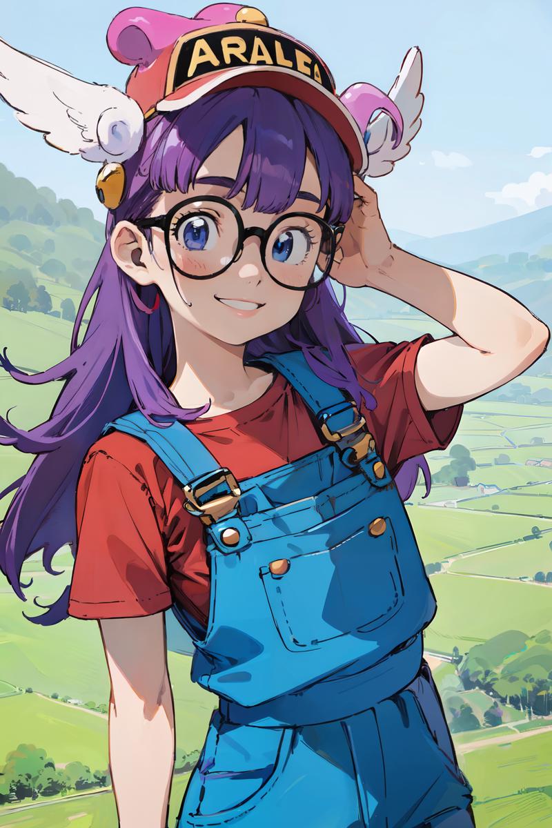 00142-2352290397-(masterpiece, best quality;1.3), ultra detailed, 1girl, solo, arale, glasses, blue eyes, long hair,purple hair, short sleeves, w.png